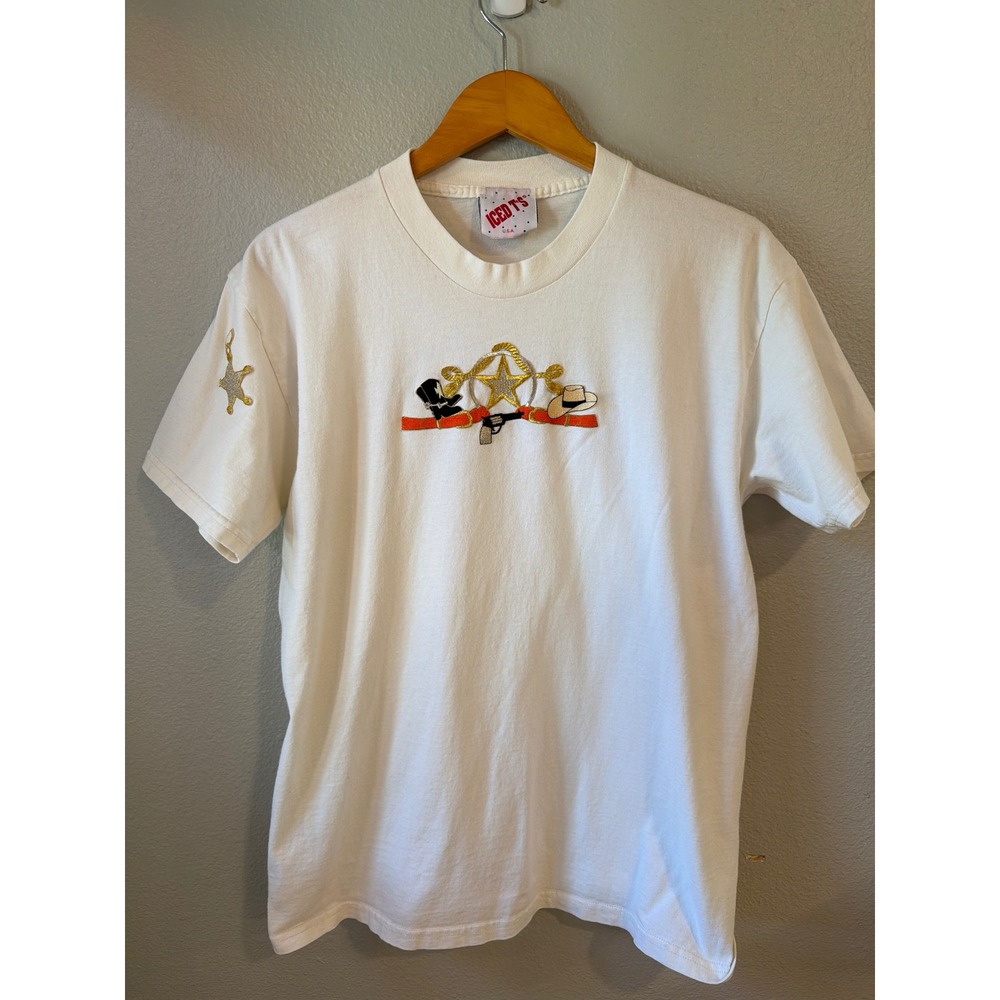 Lee Iced T's Western Graphic T-Shirt  Lg White Sheriff Star VTG Rodeo Fair Retro
